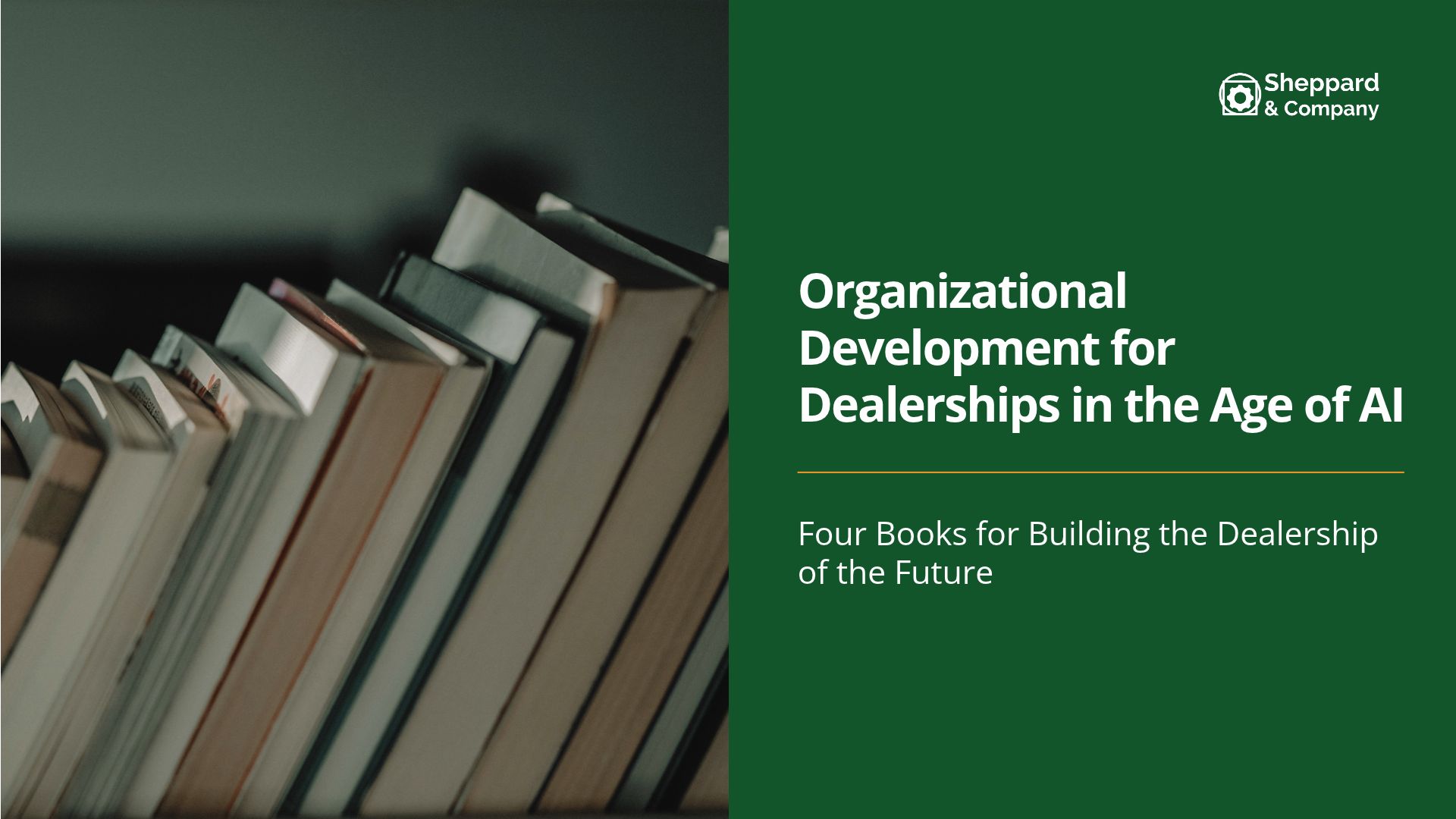 Books lined up on a shelf, representing learning and organizational development.